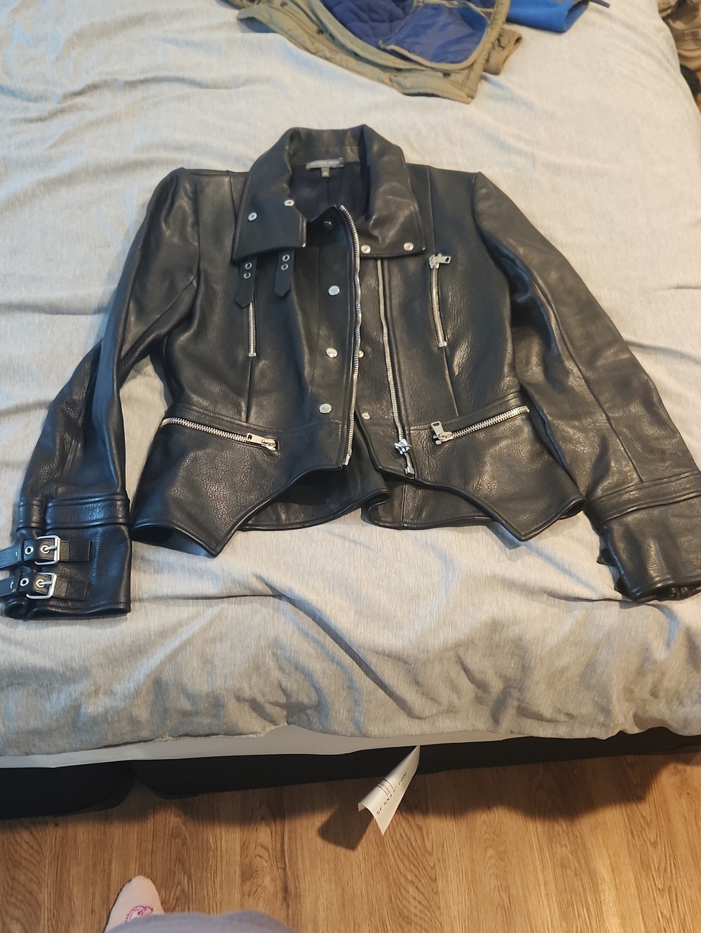 Alexander McQueen Black Leather Biker PJacket with Buckle Cuffs